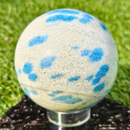 Blue Apatite in Cleavelandite Sphere - 444g