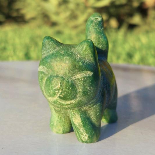 Green Aventurine Crystal Cat Carving