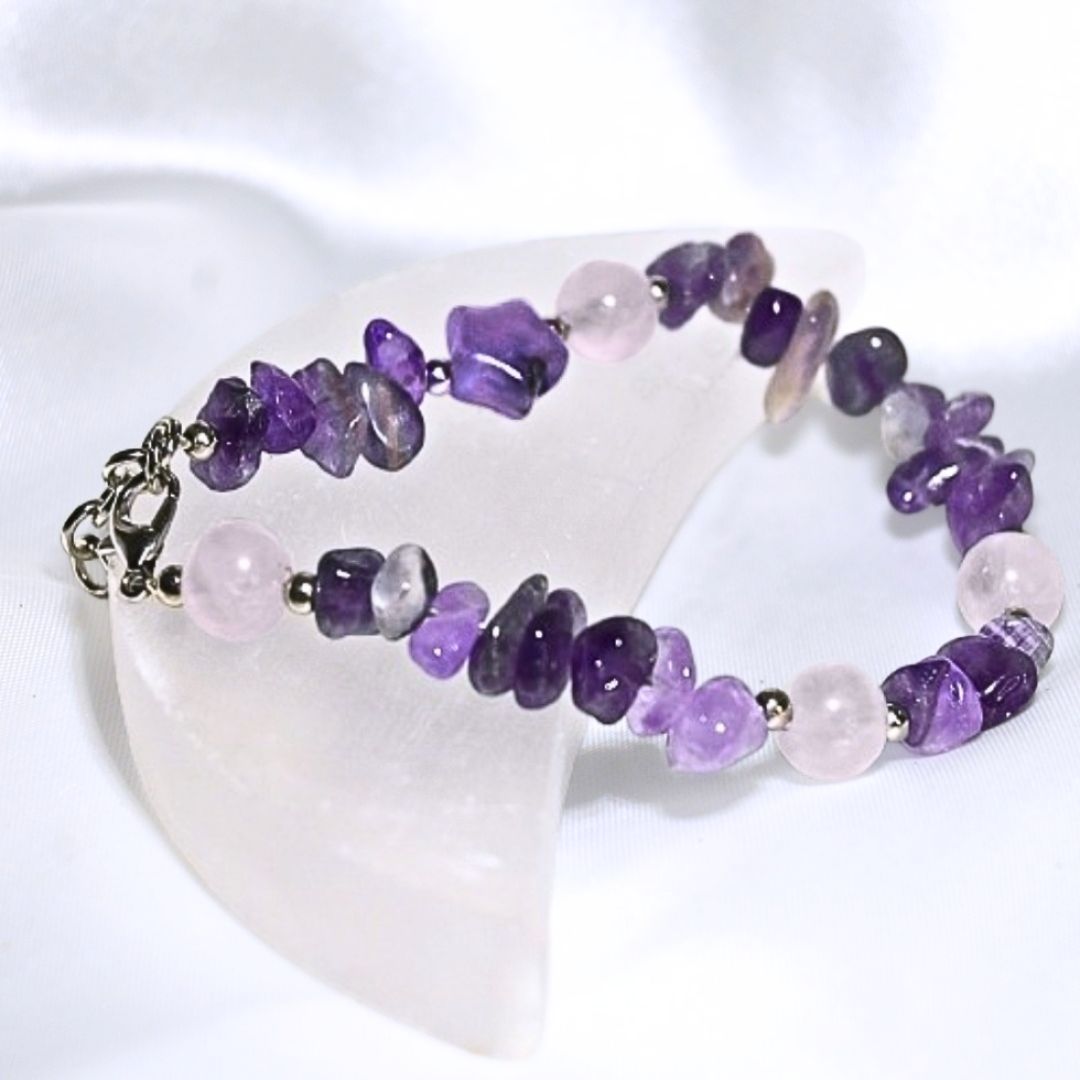 Amethyst & Rose Quartz Crystal Bracelet