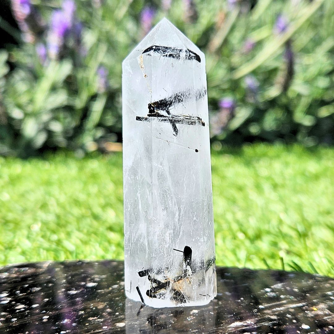 Black Tourmaline in Clear Quartz Tower