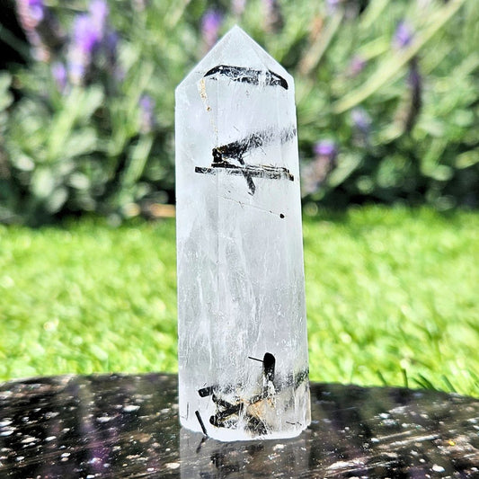 Black Tourmaline in Clear Quartz Tower