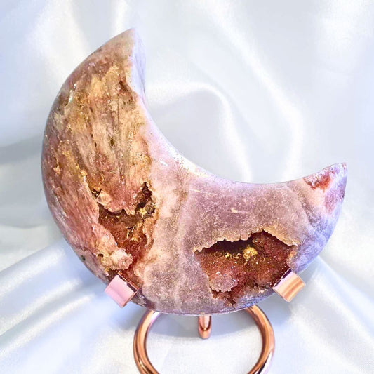 Druzy Pink Amethyst Moon on Metal Stand - 200g