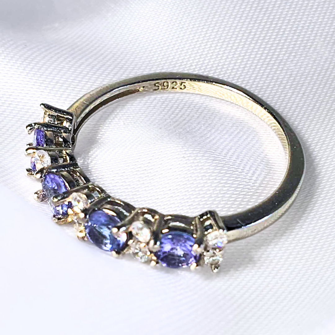 Sterling Silver Rhodium Coated Tanzanite Ring - Size 7