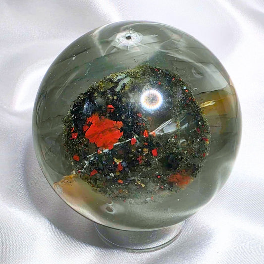 African Bloodstone Crystal Sphere - 368g, includes stand
