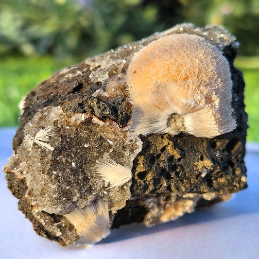 Thomsonite with Mesolite & Druzy Chalcedony