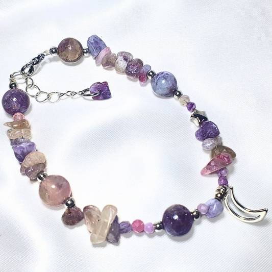 Unicorn Stone (Pegmatite), Pink Tourmaline & Amethyst Crystal Bracelet