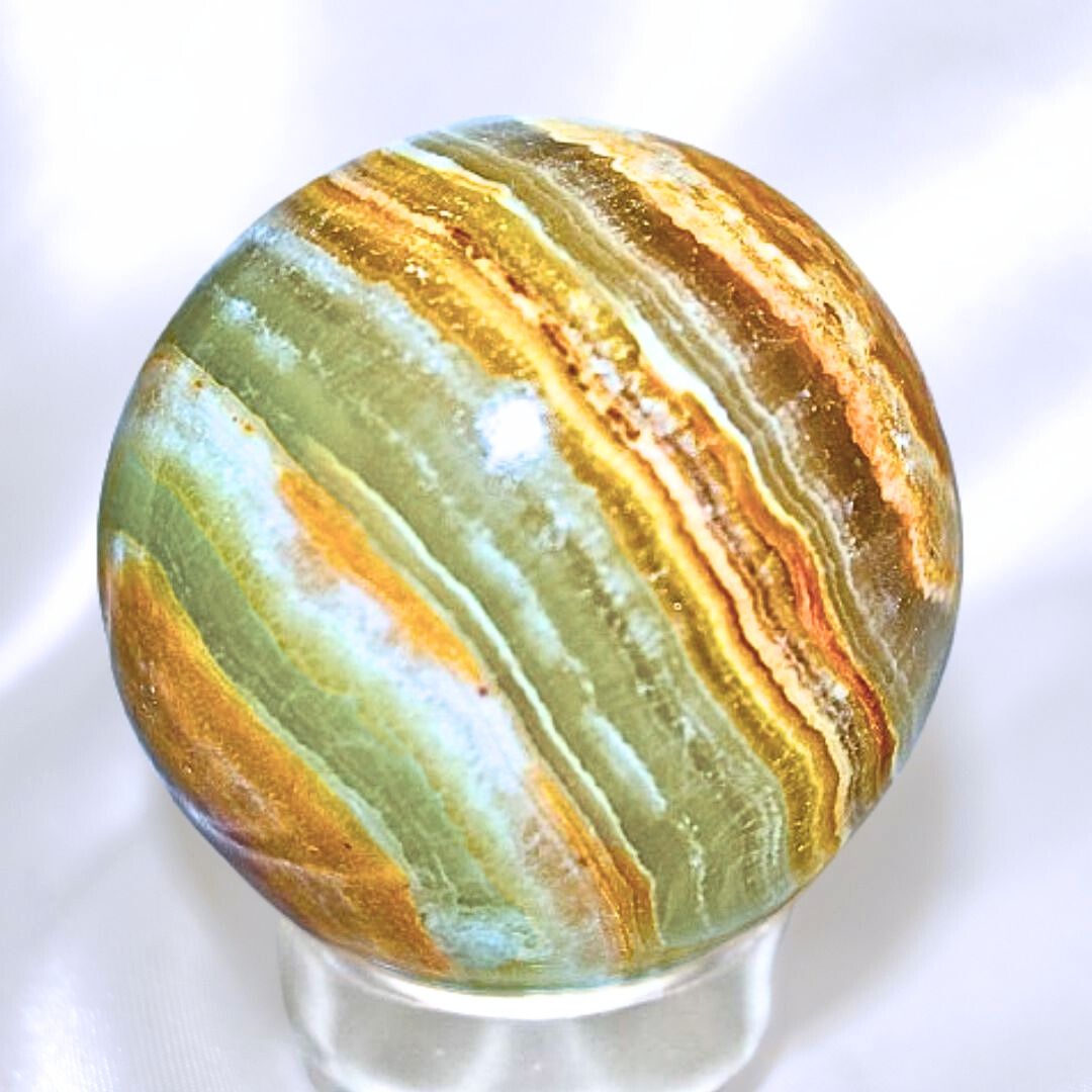 Green Banded Onyx (Banded Calcite) Sphere - includes holder