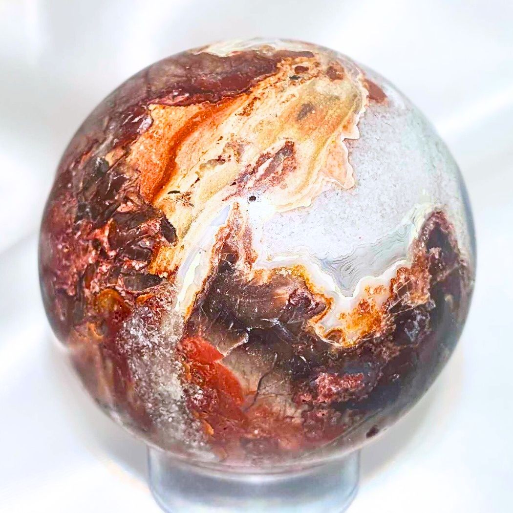 Crazy Lace Agate with Druzy Quartz Sphere - includes holder - 234g