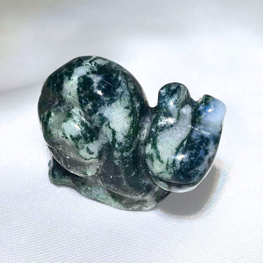 Moss Agate Snail Carving