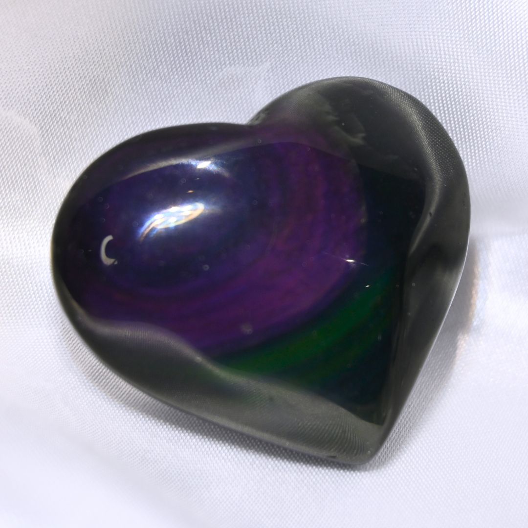 Rainbow Obsidian Crystal Heart Carving - includes stand