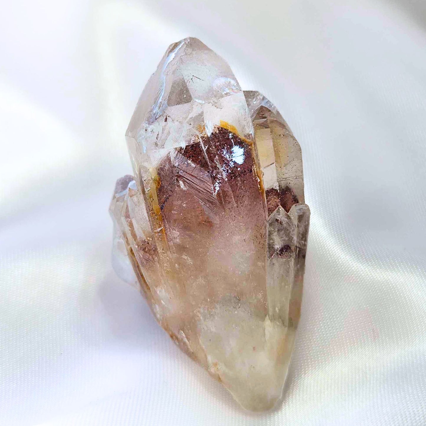 Pineapple Quartz Cluster with Phantom Golden Healer & Red Hematite Inclusions