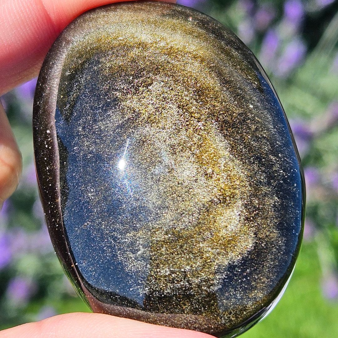 Gold Sheen Obsidian Palm Stone