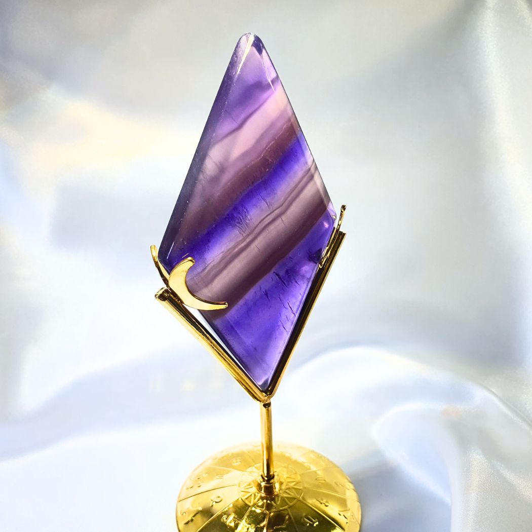 Rainbow Fluorite Diamond with Metal Stand