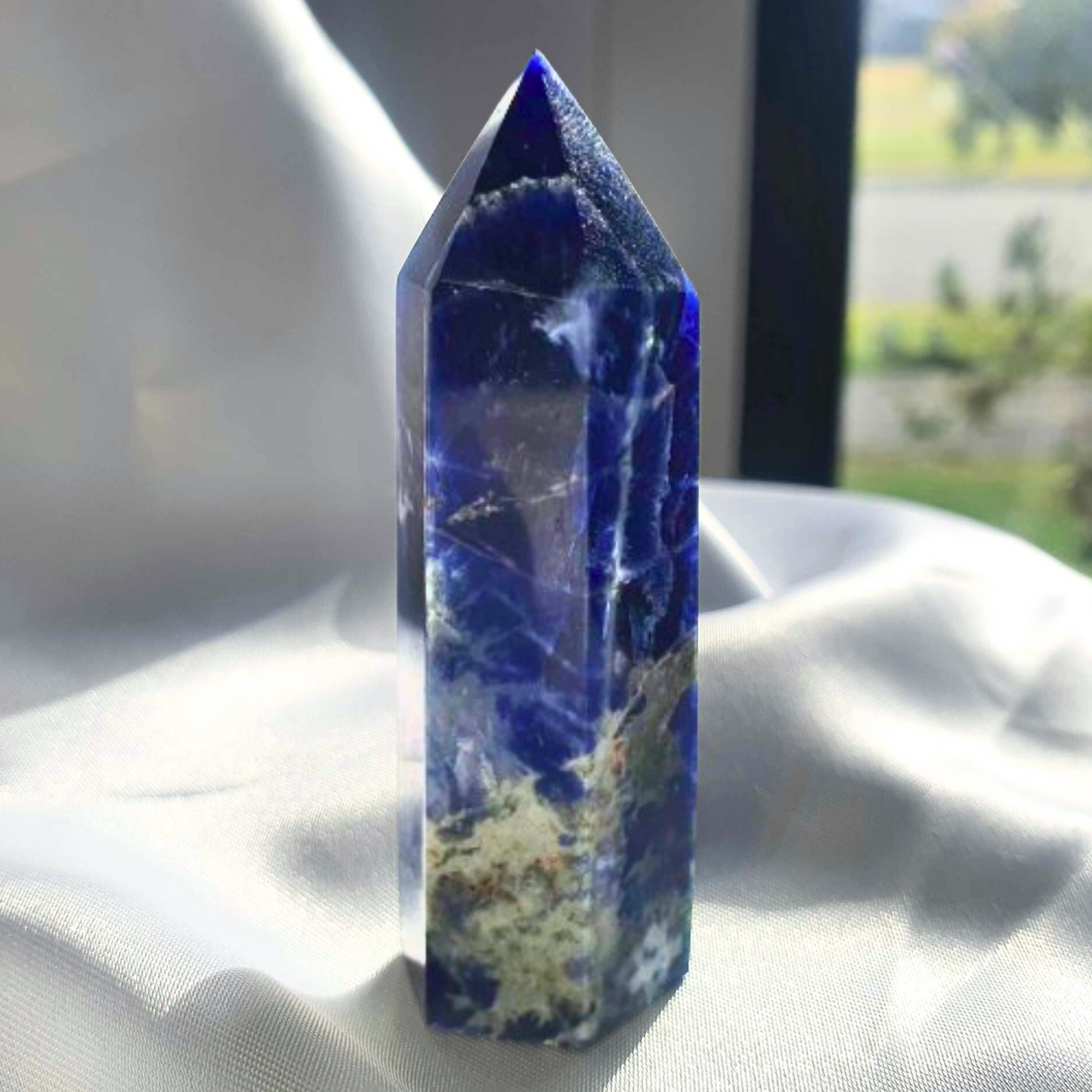 High Grade Sodalite Tower Point with Silver Flash