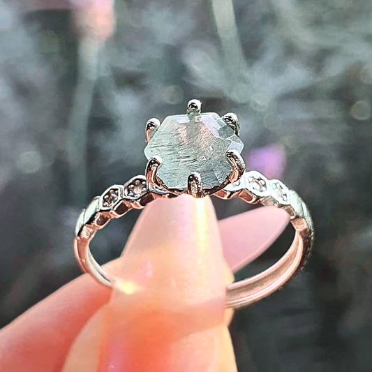 Moss Agate with Rutile 925 Sterling Silver Ring - Adjustable Size