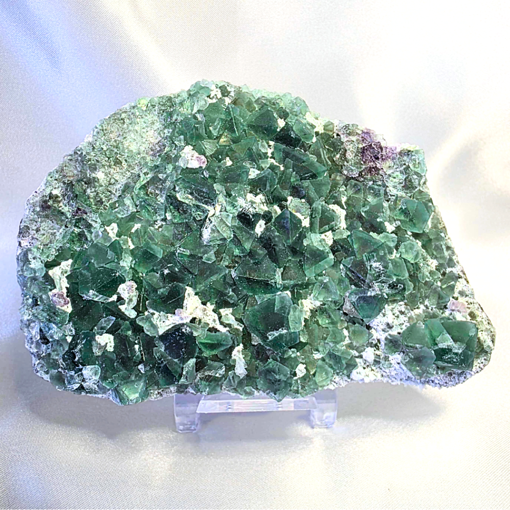 Large Green & Purple Cubic Fluorite with Calcite - Madagascar