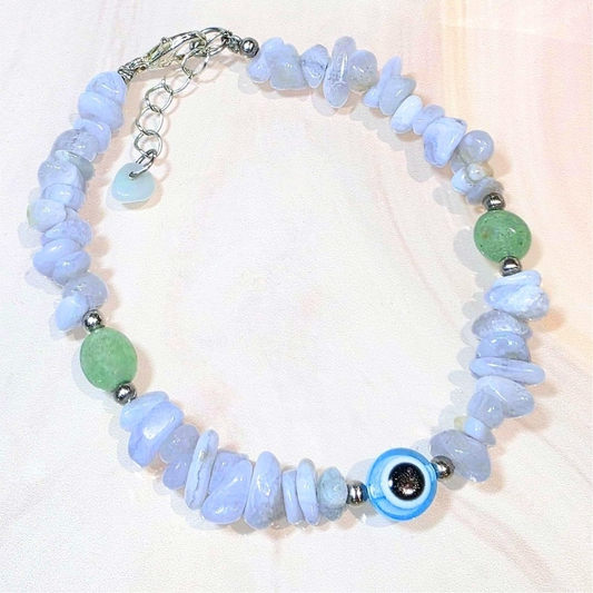 Blue Lace Agate & Aventurine Evil Eye Crystal Bracelet