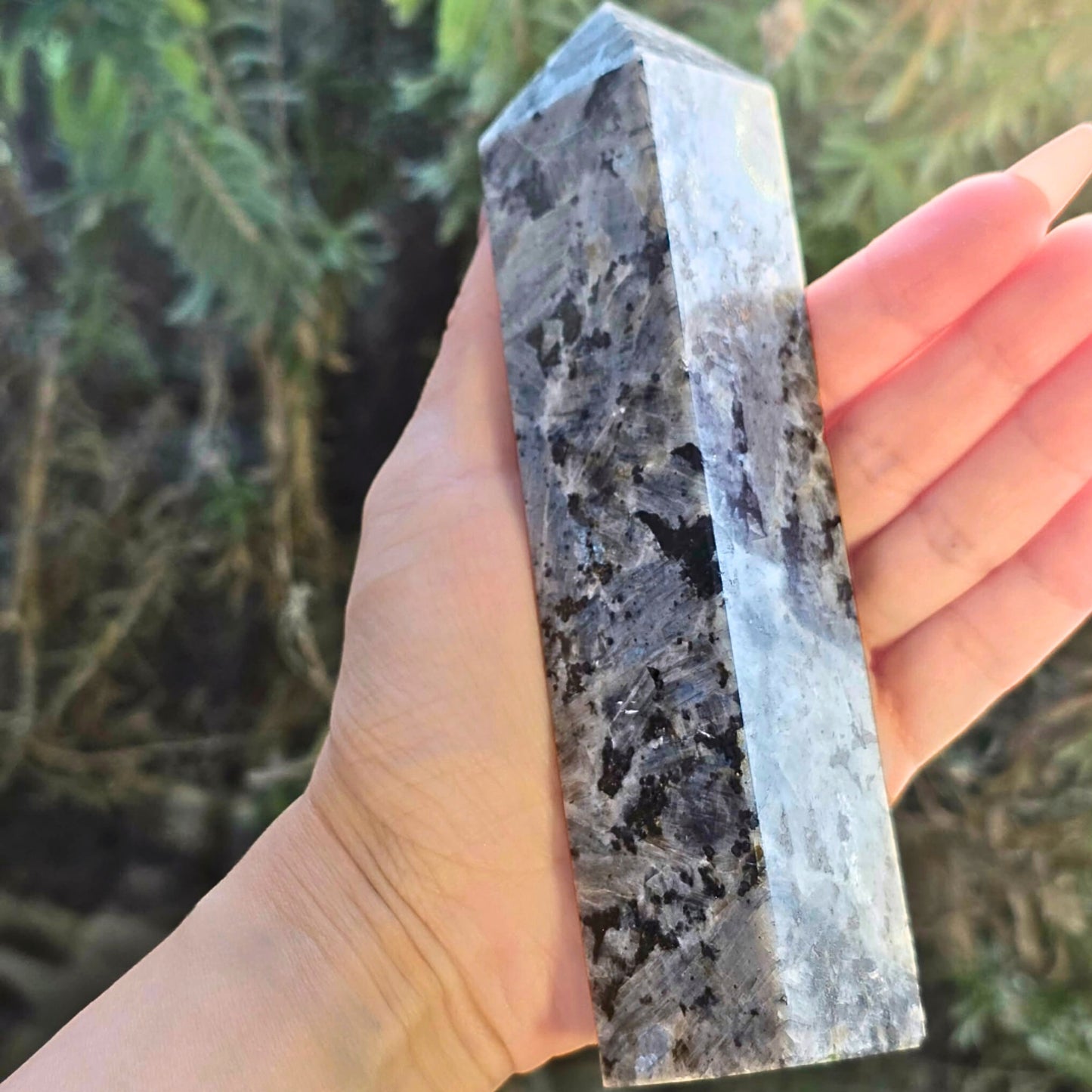 Large Larvikite Tower with Blue-Silver Flash - Norway - 15.2cm tall