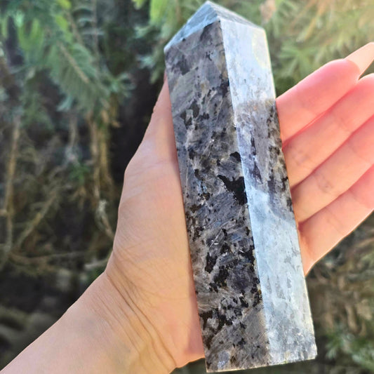 Large Larvikite Tower with Blue-Silver Flash - Norway - 15.2cm tall