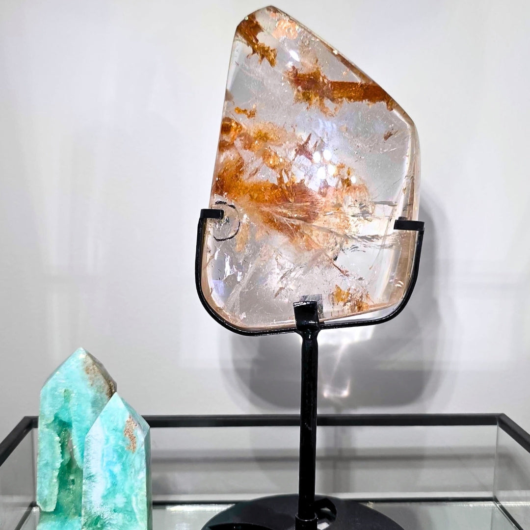 A-Grade Golden Healer Enhydro Quartz Freeform with Rainbows – 17.5cm