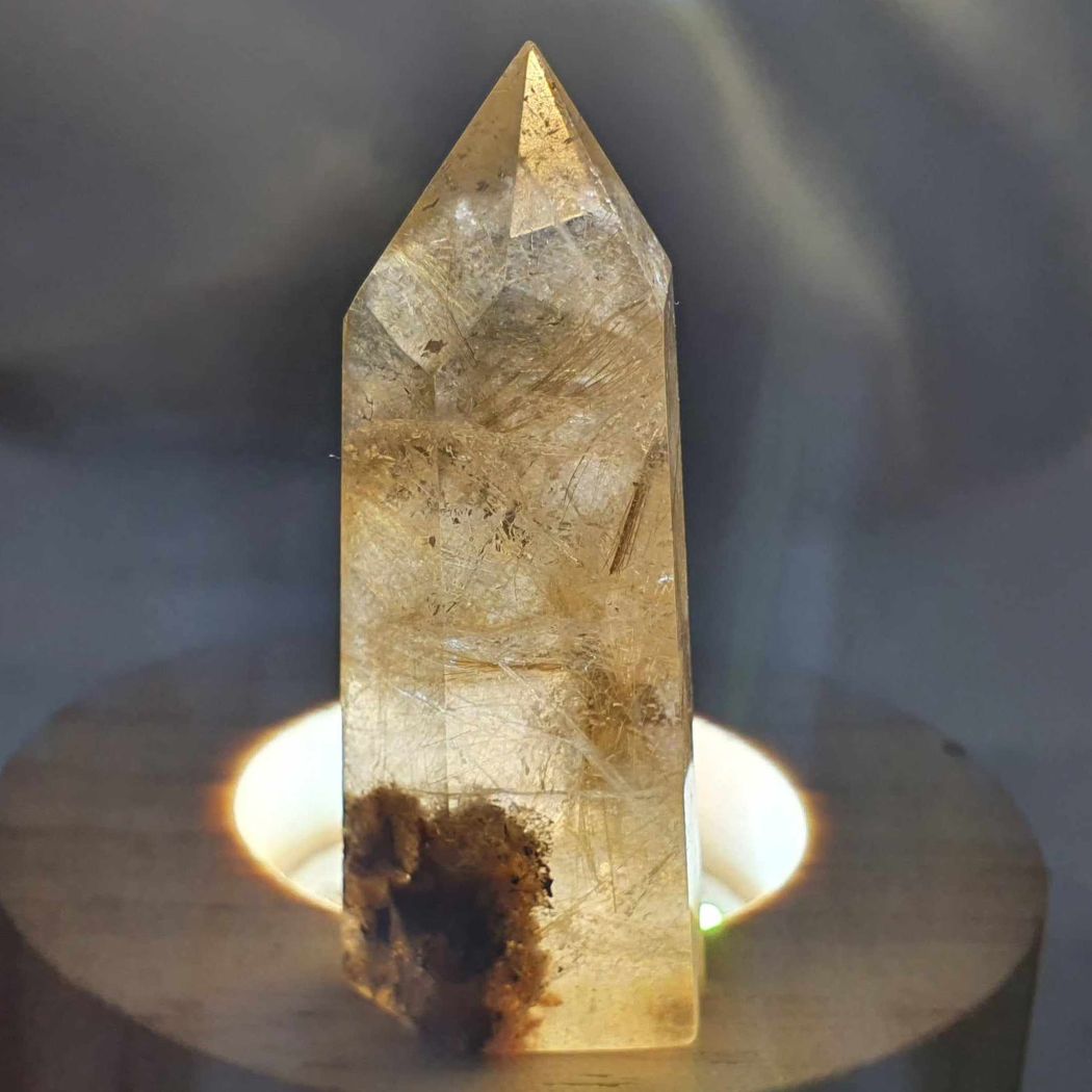 Golden Rutile & Garden Quartz Small Tower Point