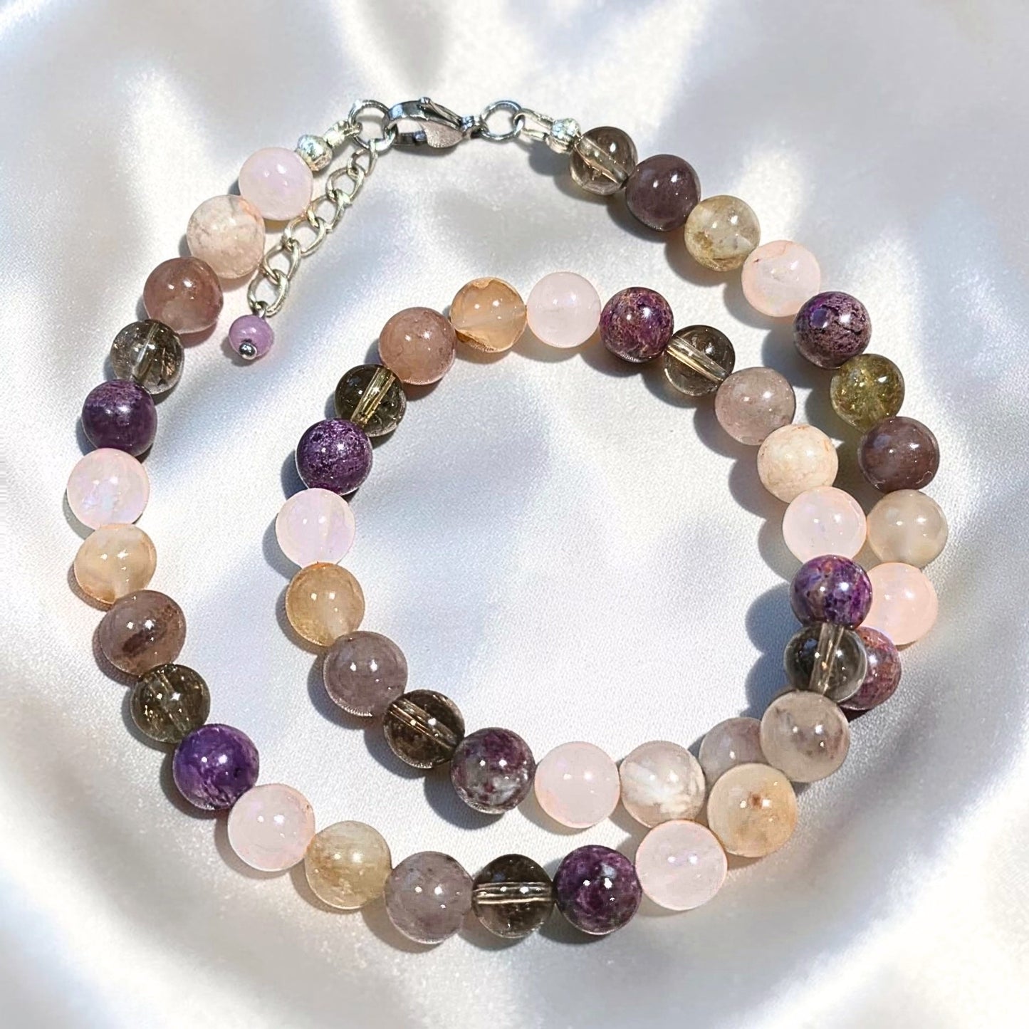 Petal Vesper Necklace | Phosphosiderite, Rose Quartz, Flower Agate & Smoky Quartz