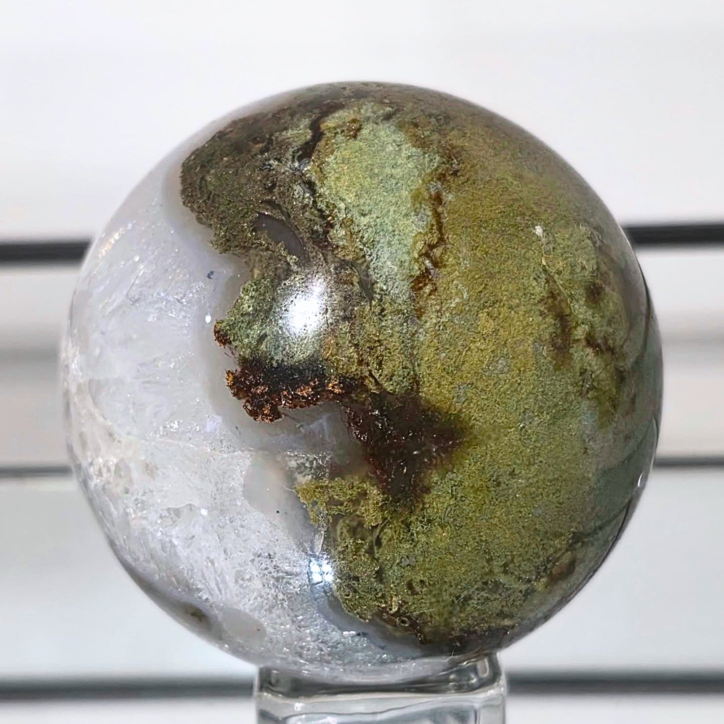 High Grade Moss Agate & Blue Chalcedony Sphere - 280g