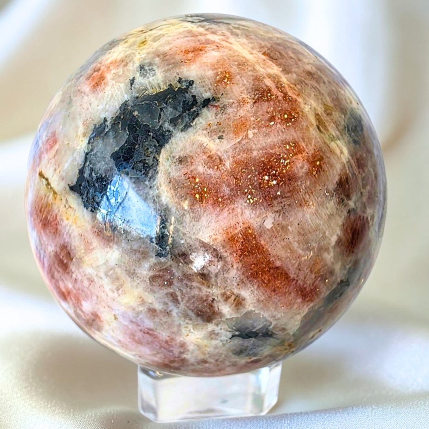 High Grade Sunstone & Black Tourmaline Crystal Sphere - 227g