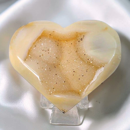 Agate Heart with Large Open Druzy - includes stand