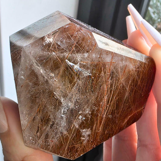 Red & Copper Rutilated Smoky Quartz Freeform with Rainbows - 145g