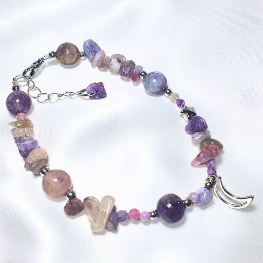 Unicorn Stone (Pegmatite), Pink Tourmaline & Amethyst Crystal Bracelet