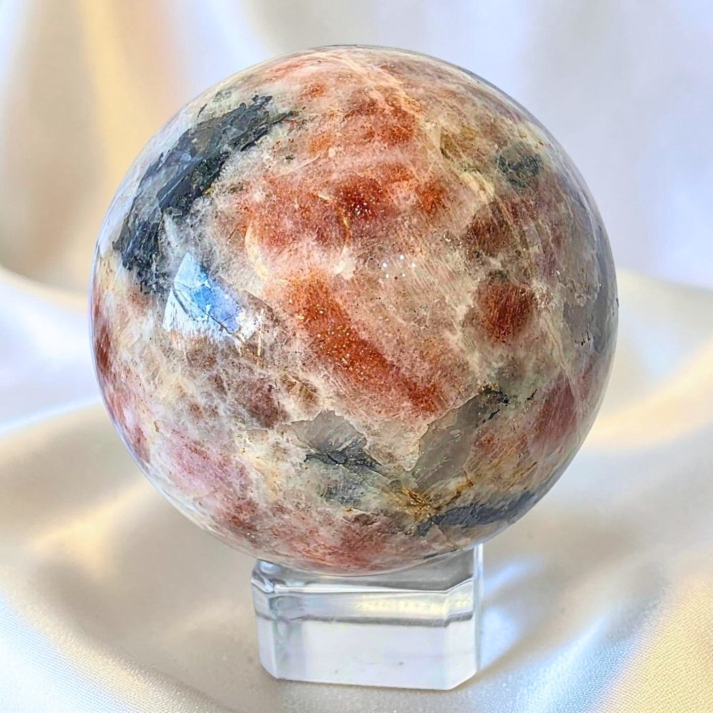 High Grade Sunstone & Black Tourmaline Crystal Sphere - 227g