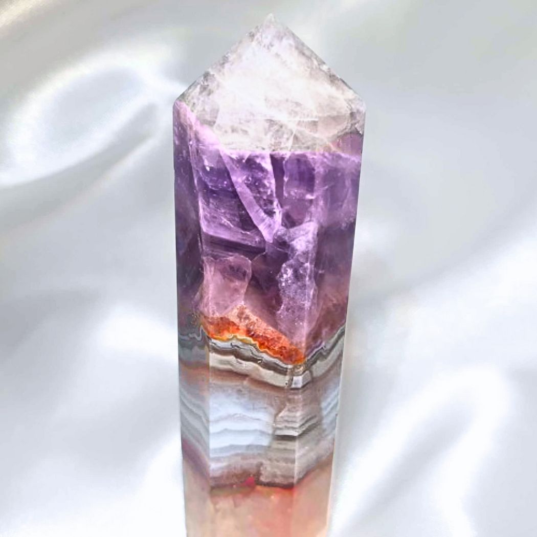 Amethyst, Fire Quartz & Crazy Lace Agate Tower Point