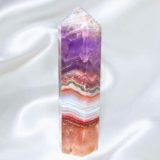 Amethyst, Fire Quartz & Crazy Lace Agate Tower Point