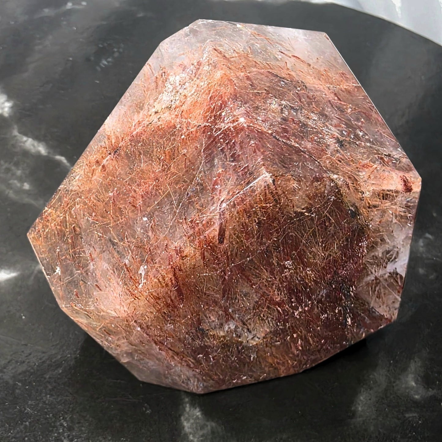 Red & Copper Rutilated Smoky Quartz Freeform with Rainbows - 145g
