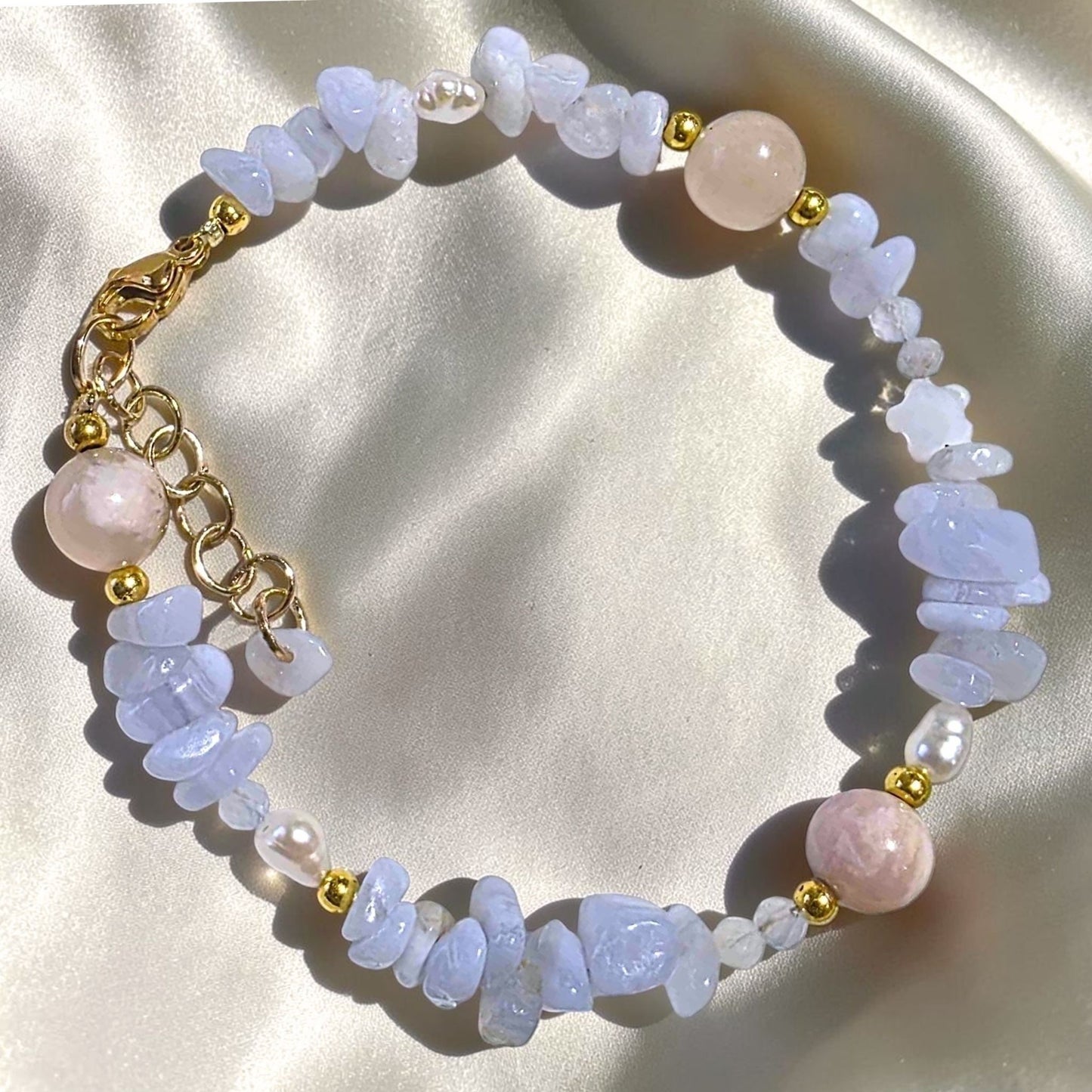 Bluebell Reverie Bracelet | Flower Agate, Blue Lace Agate & Freshwater Pearl