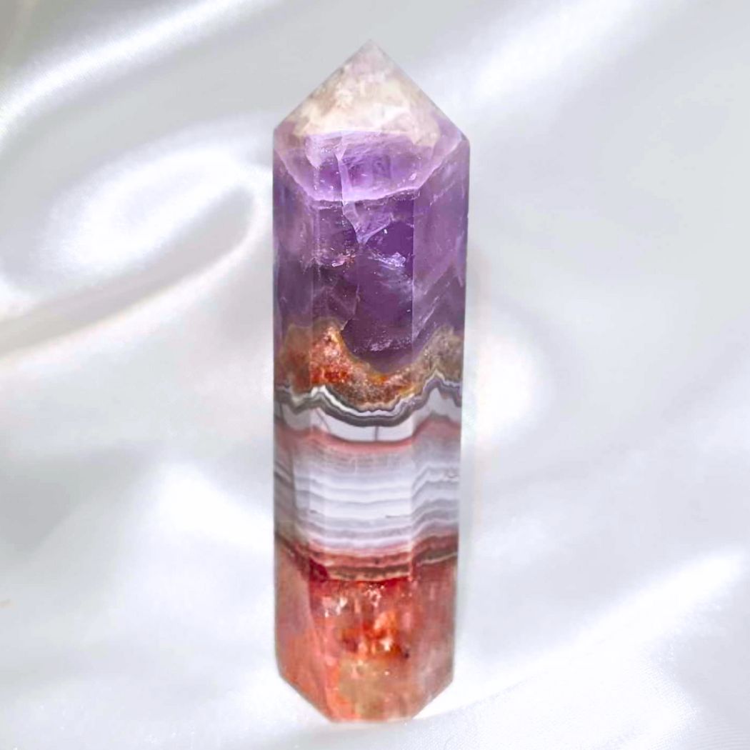 Amethyst, Fire Quartz & Crazy Lace Agate Tower Point