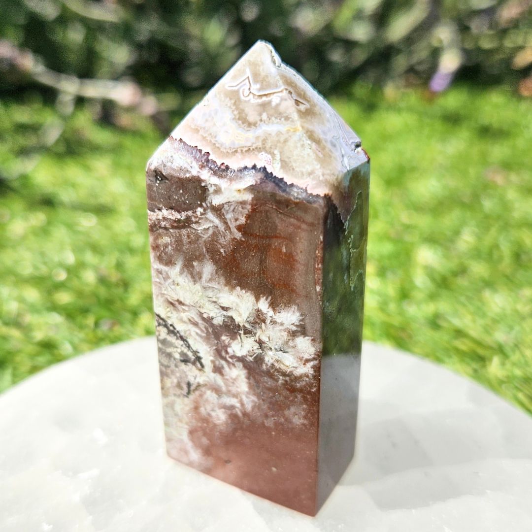 Crazy Lace Agate with Scolecite Tower Point