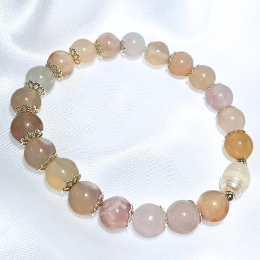 Genuine Flower Agate & Pearl Bracelet