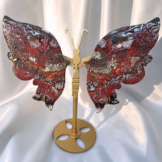 Druzy Crazy Lace Agate Crystal Butterfly Display Piece - 15.3cm tall