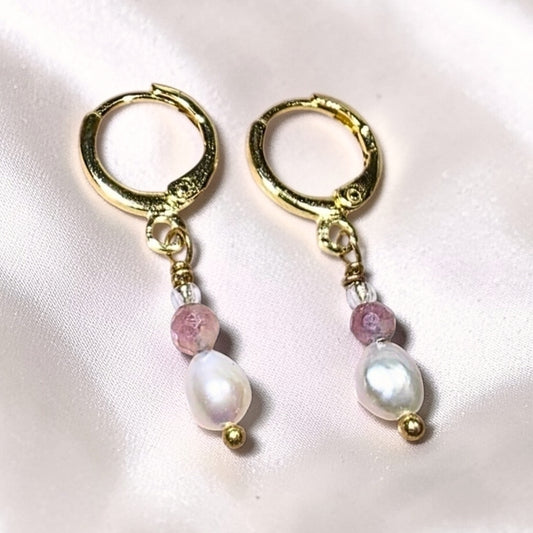Rosé Drop Earrings | Faceted Petite Pink Tourmaline & Pearl