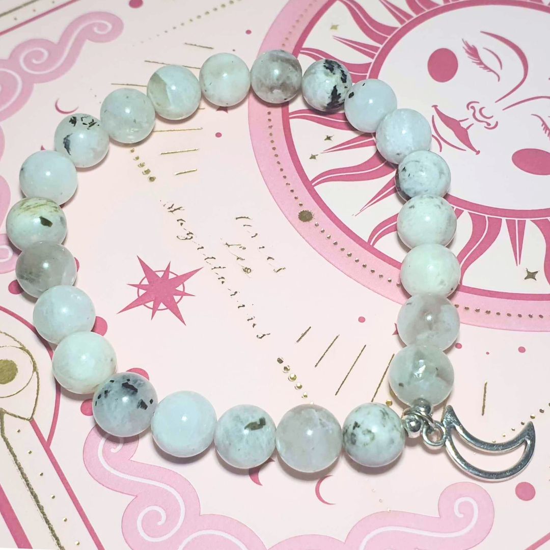 Rainbow Moonstone Bracelet with 8mm Crystal Beads