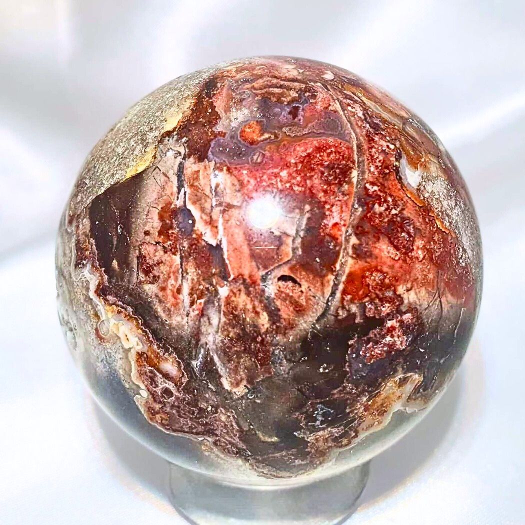 Crazy Lace Agate with Druzy Quartz Sphere - includes holder - 234g