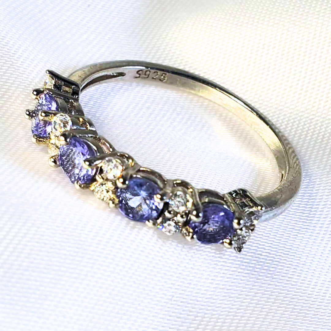 Sterling Silver Rhodium Coated Tanzanite Ring - Size 7