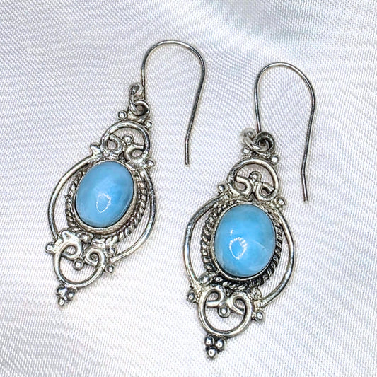 925 Sterling Silver Drop Larimar Crystal Earrings