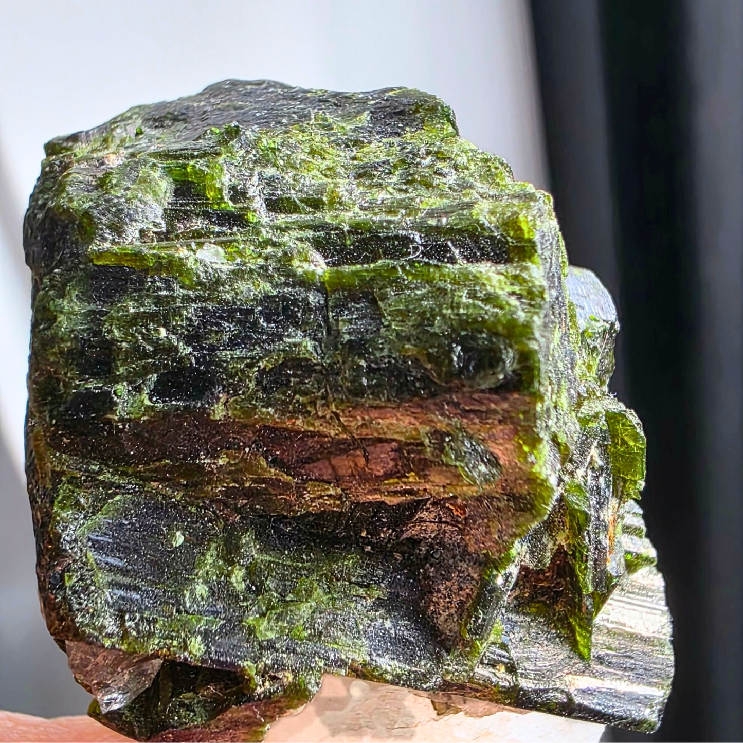 High Grade Green Epidote Crystal on Clear Quartz