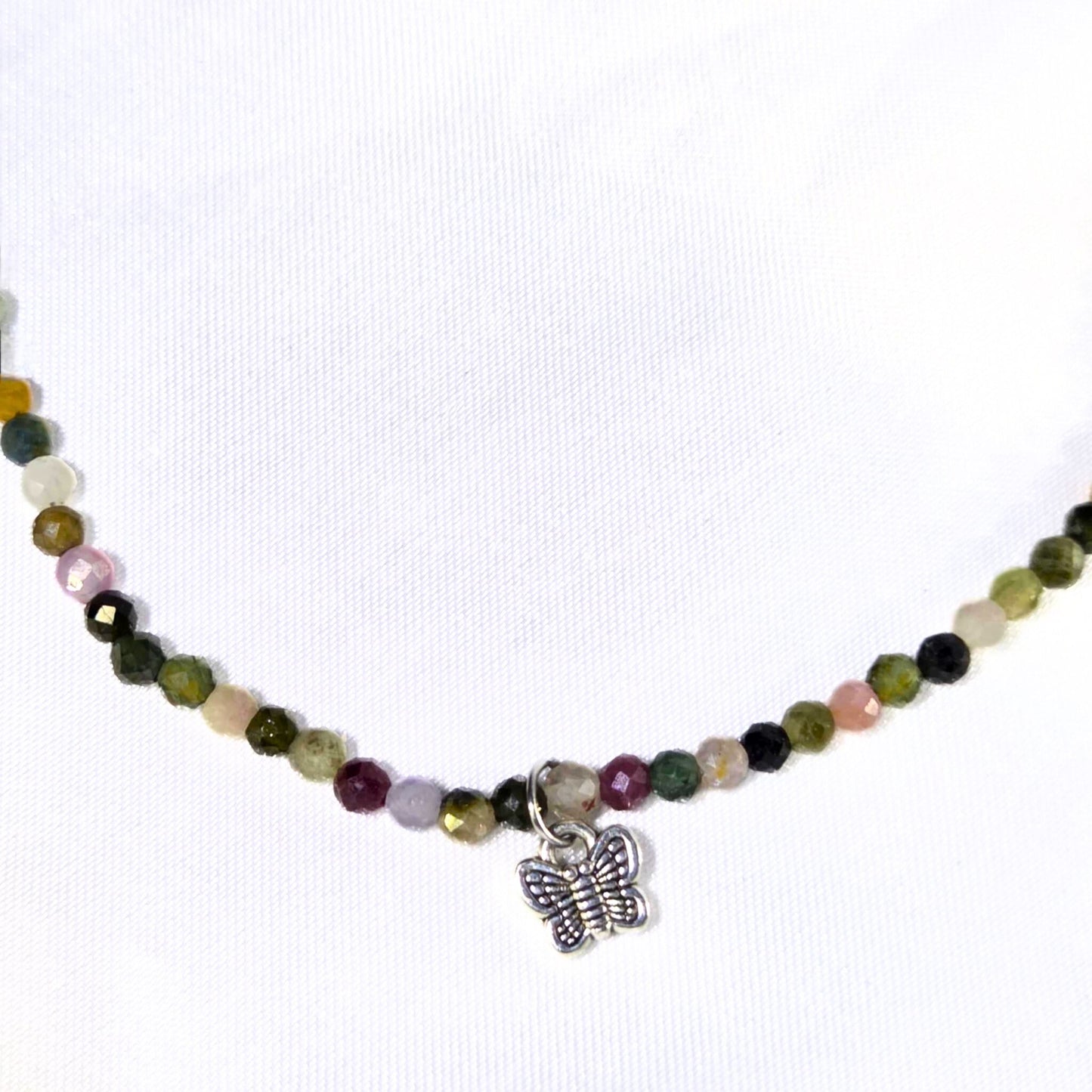 Genuine Faceted Rainbow Tourmaline Crystal Necklace