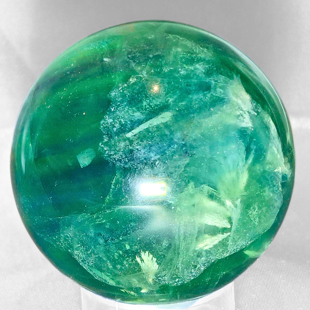 Feather Fluorite Sphere with rainbows - 6cm