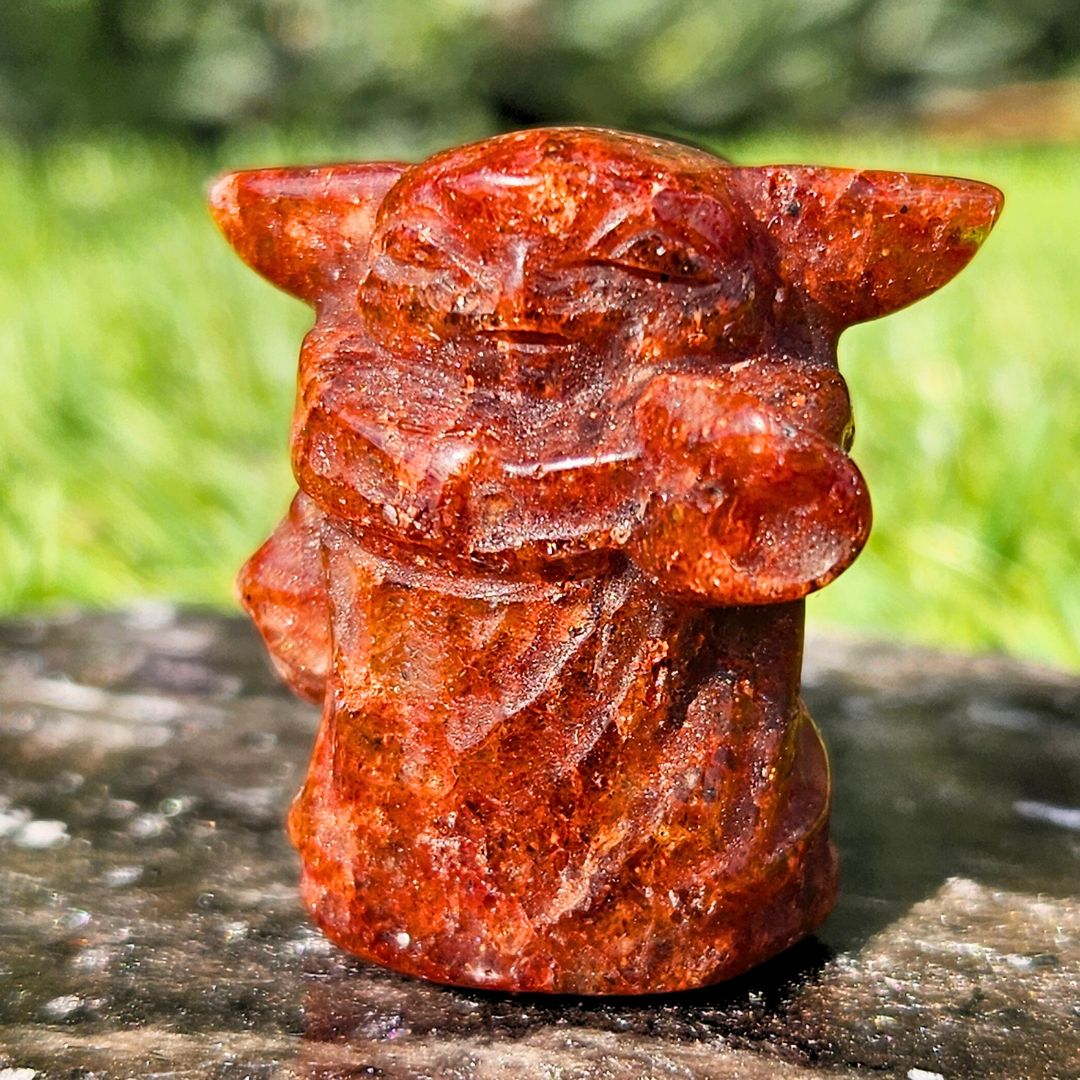 High Grade Fire Quartz Baby Yoda Crystal Carving