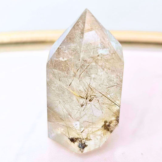 High Grade Golden Rutile Mini Tower Point with Rainbows
